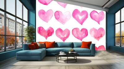 Heart watercolor set for Happy Valentine's day card design. Hand drawn vector illustration. Wall mural