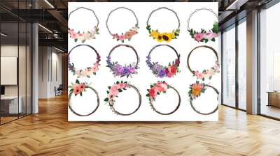 Set of beautiful flower wreath, floral frames set. Vector illustration. Wall mural