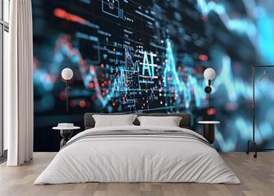 AI helps analyze work and display it in graphs. Modern technology in business operations. Wall mural