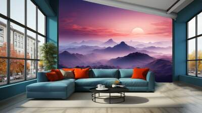 awesome sunset and mountain minimalist background, Splendid nature landscape during sunset. Stunning mountain scenery with picturesque sky. Unsurpassed sunrise wallpaper. Generative AI illustration Wall mural