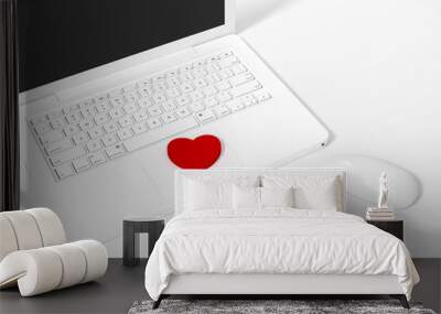 White computer keyboard button of labtop with red heart sign symbol 3d rendering. 3d illustration Internet dating of Love and Valentines Day greeting card template minimal concept. Wall mural