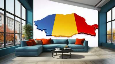 3D map of Romania in the colors of the Romanian flag on a white background Wall mural