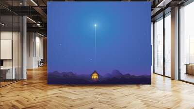 Shining star landscape above the nativity scene in bethlehem in the middle of the desert Wall mural