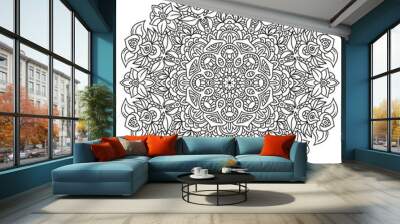 Black and white mandala vector isolated on white. Vector hand drawn circular decorative element. Wall mural