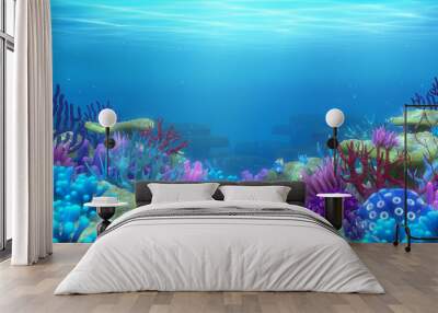 Colorful coral reef under the sea,Ocean Underwater World Background,3d rendering. Wall mural