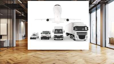 Cargo plane, truck, lorry and delivery cars Wall mural