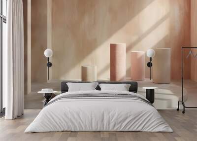 Minimal Abstract Room with Cylinder Pedestals for Product Presentation Wall mural