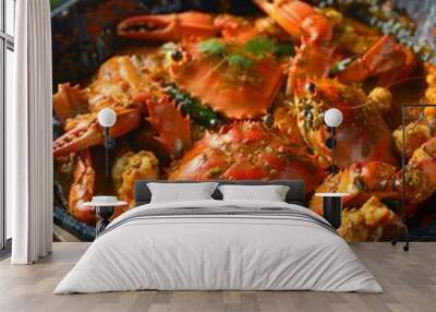 Savory Stir Fried Crab with Complex Curry Spice Mix in Cast Iron Pan  Southeast Asian Cuisine Wall mural