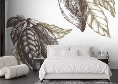 2 cocoa branches retro illustration. vector hand drawn sketch elements for design. chocolate and swe Wall mural