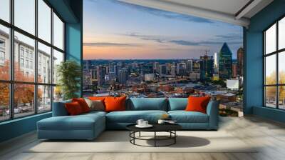 Dallas Splendor: Aerial 4K Image of Beautiful Blue Skyline and Buildings in Dallas  Texas Wall mural