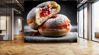 Traditional polish donuts. Fat Thursday. Delicious Berlin donuts. Homemade Polish Pączki Donut with Powdered Sugar. Donuts with marmalade. Wall mural