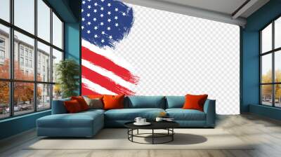 American flag with brush paint textured isolated  on png or transparent  background,Symbols of USA , template for banner,card,advertising ,promote, TV commercial, ads, web design, magazine, vector Wall mural