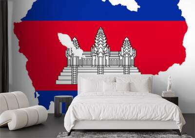 Cambodia flag on map on transparent  background Wall mural