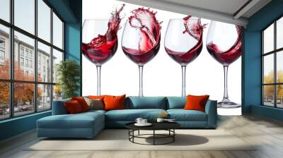 A set of elegant wine glasses toasting, showcasing a deep red wine with a delicate wine splash effect. Wall mural