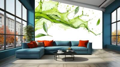 Serene green tea splash, delicate aroma in crisp white space Wall mural