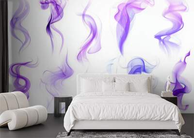 set of fantasy smoke and mist effects, swirling and twisting in magical formations on a white surface. Wall mural