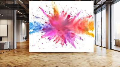 Spread joy and positivity burst of colored powder exploding in a colorful display against a white canvas Wall mural