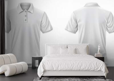 White polo shirt with collar front, back on transparent background, clean background. Wall mural