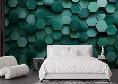 A repeating pattern of green hexagons, creating a modern and futuristic background. Wall mural