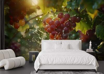 Lush Grapes Suspended in Captivating Mid-Air Splash Wall mural