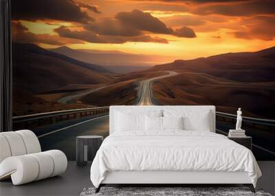 A winding road in the mountains. AI technology generated image Wall mural