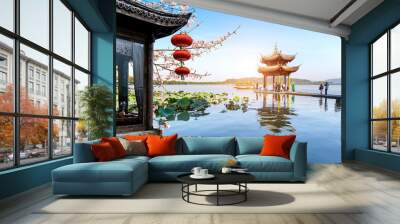 beautiful landscape and landscape in west lake, hangzhou Wall mural