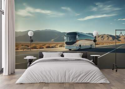 Buses running on suburban highways. AI technology generated image Wall mural