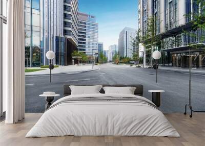 empty highway with cityscape and skyline of qingdao,china. Wall mural