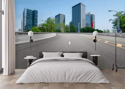 Expressway background and urban skyline, Ningbo, Zhejiang Province, China Wall mural