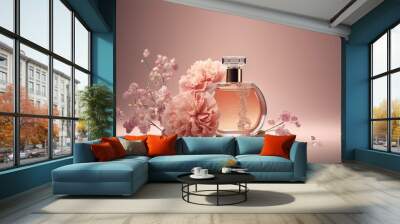 Flowers and perfume bottles.AI technology generated image Wall mural