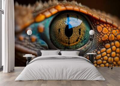 Macro close-up of lizard's eyes and pupils. AI technology generated image Wall mural