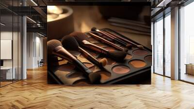 Makeup Set Brush and foundation make-up. AI technology generated image Wall mural