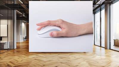 male hand holding computer mouse isolated on white Wall mural