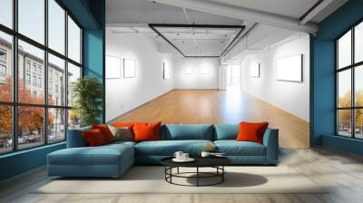 Modern museum art, empty Gallery interior space, white walls and wood floors Wall mural