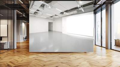 Museum of modern art.Empty Gallery interior space, white walls and grey floors Wall mural