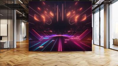 The technological cyberspace background of neon effect. AI technology generated imag Wall mural