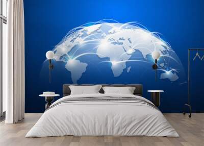 Abstract world map with network internet, global connection concept, vector illustration. Wall mural