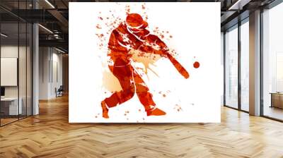 Vector watercolor silhouette of a baseball player Wall mural