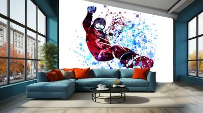 Vector watercolor silhouette snowboarder Wall mural