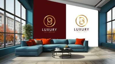 A simple line art initial B nature premium gold logo design identity template elements	 Wall mural