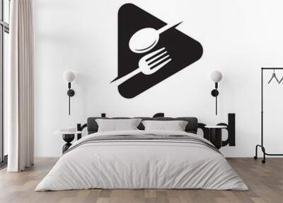 illustration logo from play button with fork and spoon logo design concept Wall mural