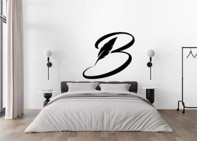 initial letter B with feather writer logo design template Wall mural