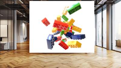 Heap of color plastic toy bricks isolated on white background Wall mural