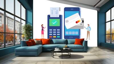 Online payment with mobile banking application and Paid via credit card. Wall mural