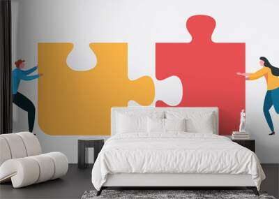 Teamwork connect to successful together concept. The Big jigsaw puzzle Wall mural