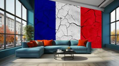 Flag of France, with dried soil texture Wall mural