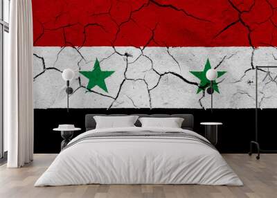 Flag of Syria, with dried soil texture Wall mural