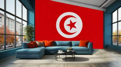 National flag of Tunisia on a cotton texture background Wall mural