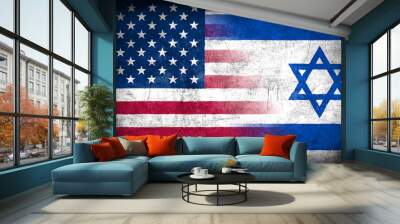 USA and Israel flag with grunge metal texture Wall mural