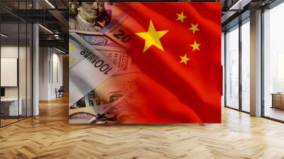 Waving Money and China Flag Wall mural